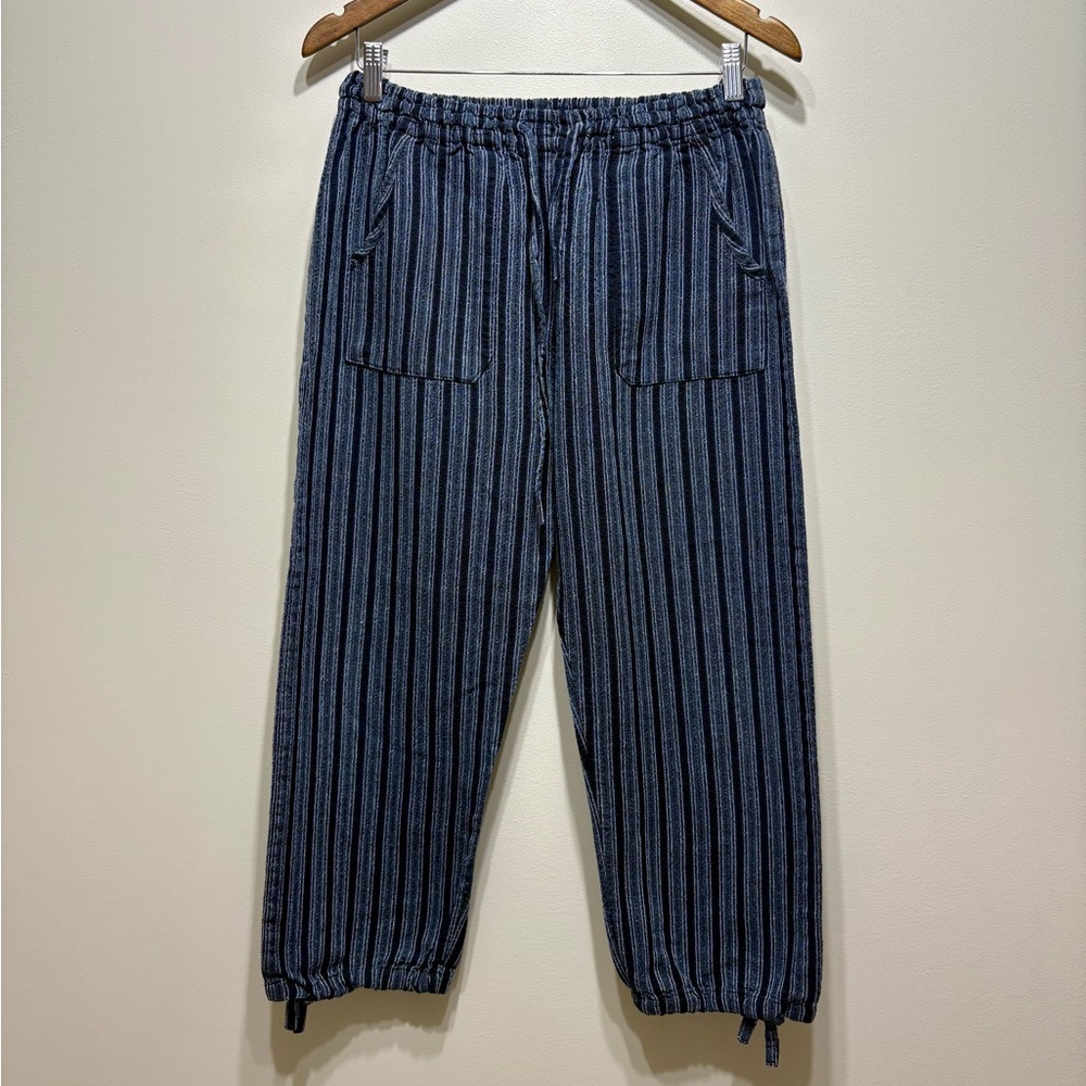 Vintage 90s Blue Striped High Rise Elastic Waist Crop Pants Women’s Medium - Picture 6 of 6